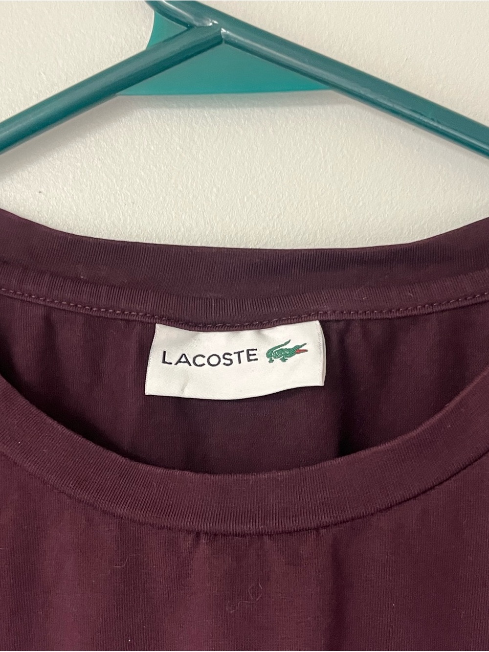 Lacoste Men's Crewneck Logo T-Shirt - Burgundy Med/Lg - Picture 2 of 5